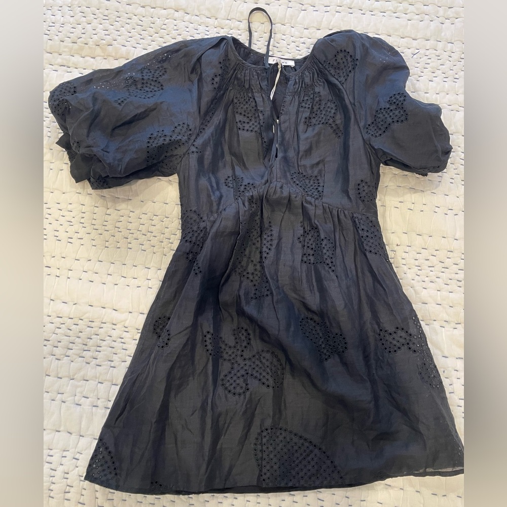 Frame Black Eyelet Puff Sleeve Dress